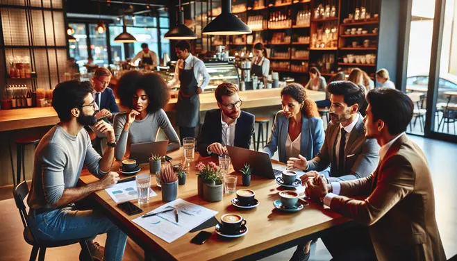 Group discussion at a business café