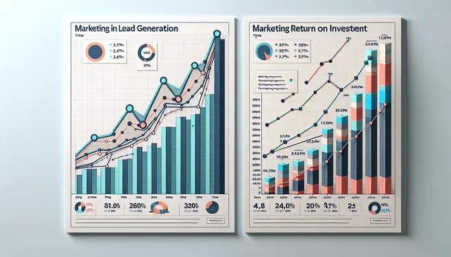 Graphs displaying growth in lead generation and marketing ROI