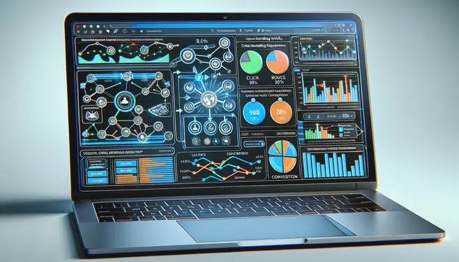 Laptop screen showing an email marketing dashboard with automated workflows