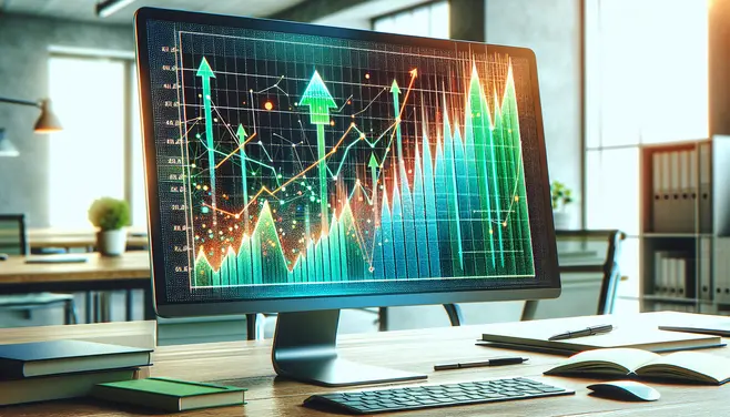 A computer screen with a chart showing growth