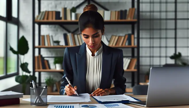 A business owner reviewing financial documents for SBA loan application.