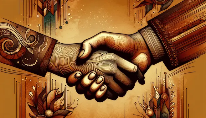 An illustration of hands shaking, symbolizing trust and loyalty in business