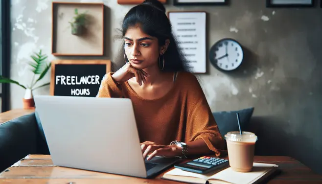 A person using a laptop in a gig economy context.